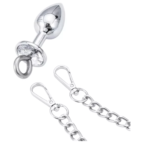 LateToBed BDSM - Handschellen mit Analplug (silber)