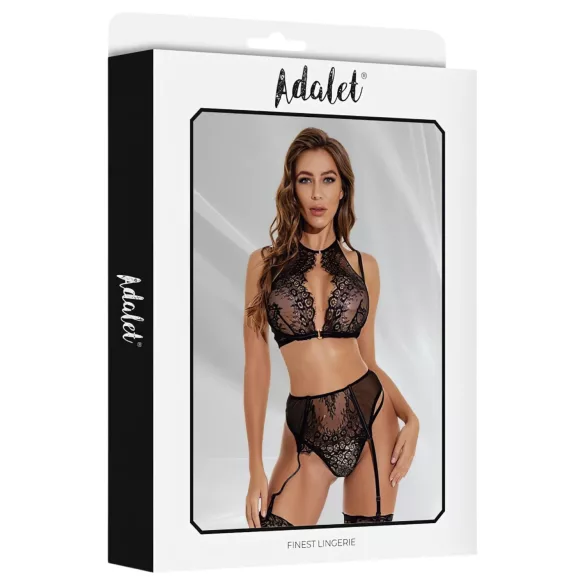 Adalet Evelyn - 3-teiliges Spitzen-Unterwäsche-Set (schwarz) - L/XL