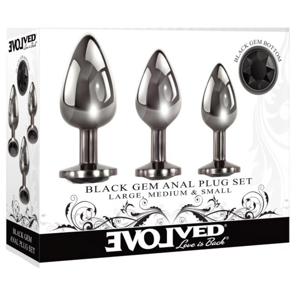 Evolved Black Gem - Metall-Analdildo-Set mit schwarzem Stein (Silber)