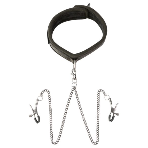 Sei Mio - Halsband & Brustwarzenklemmen (schwarz)