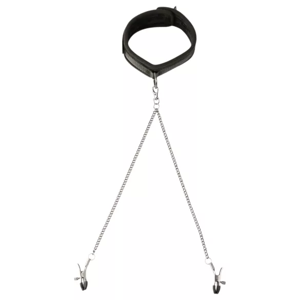Sei Mio - Halsband & Brustwarzenklemmen (schwarz)