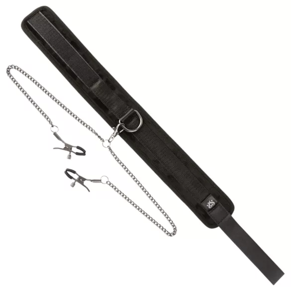 Sei Mio - Halsband & Brustwarzenklemmen (schwarz)