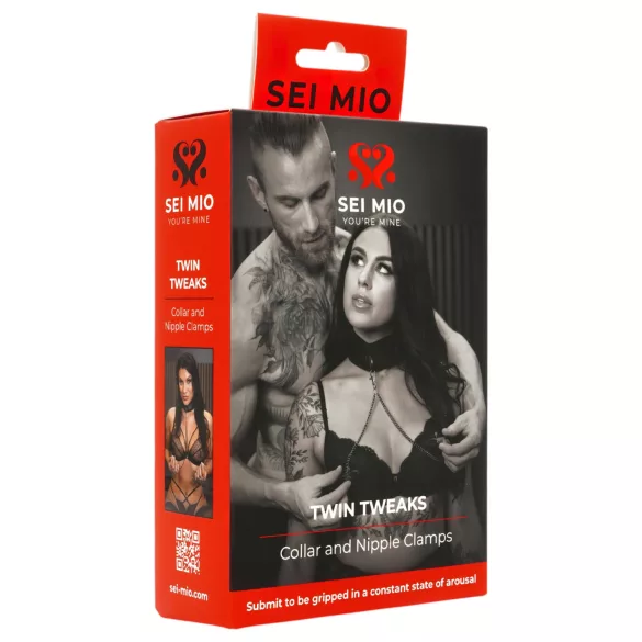 Sei Mio - Halsband & Brustwarzenklemmen (schwarz)