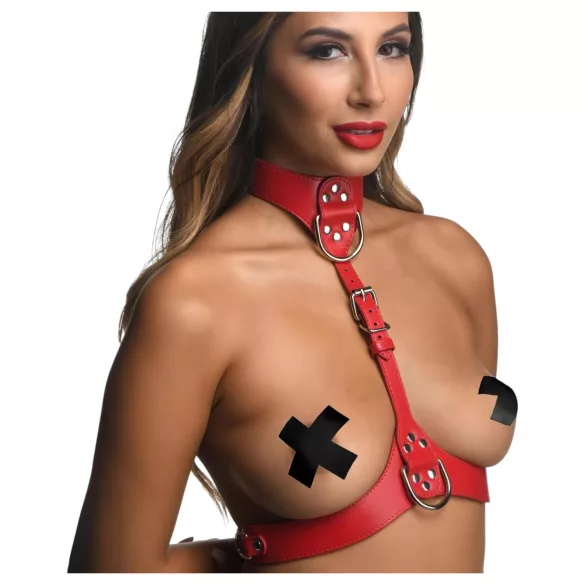 Strict - Halsband Körpergeschirr (rot) - M/L