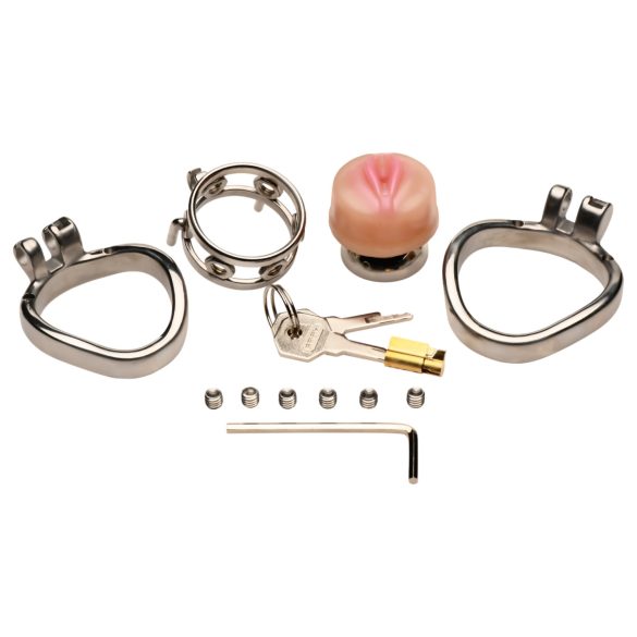 XR Brands - Peniskäfig mit künstlicher Vagina (silber)