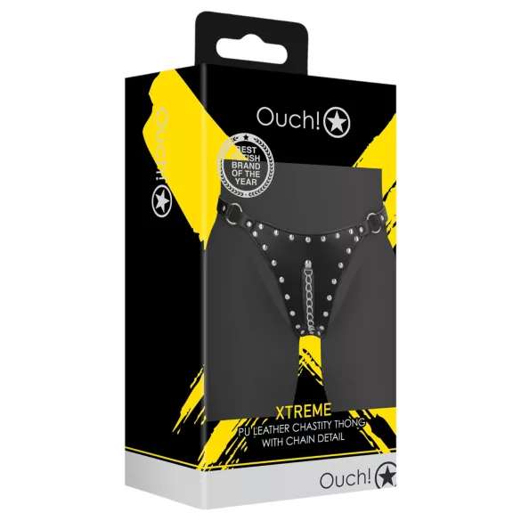Autsch! - Nieten-Keuschheitsgürtel-Tanga mit Kette (schwarz)