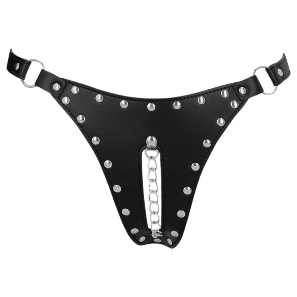 Autsch! - Nieten-Keuschheitsgürtel-Tanga mit Kette (schwarz)