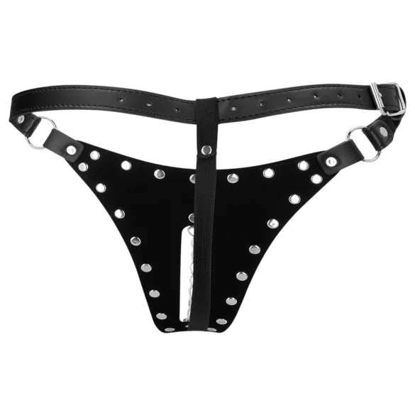Autsch! - Nieten-Keuschheitsgürtel-Tanga mit Kette (schwarz)