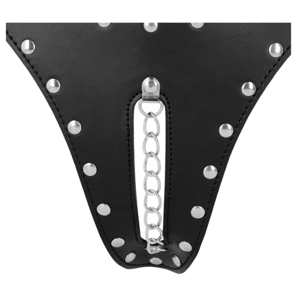Autsch! - Nieten-Keuschheitsgürtel-Tanga mit Kette (schwarz)