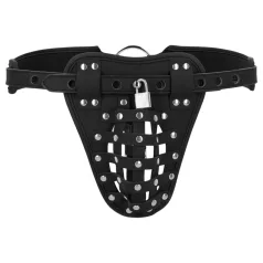   Autsch! - Käfig-Tanga aus Kunstleder für Männer mit Schloss (schwarz)