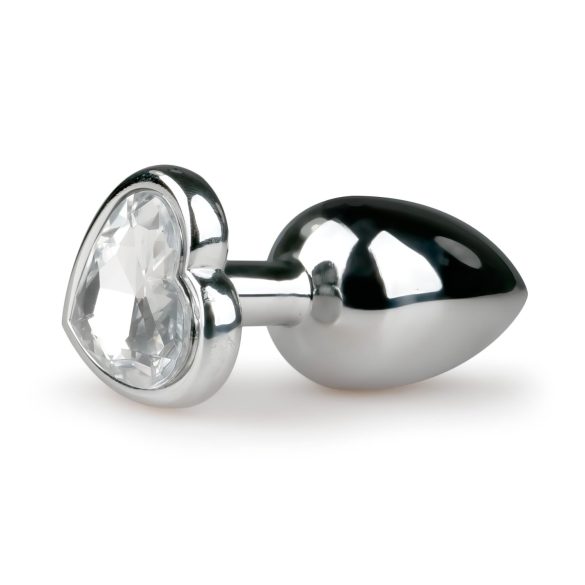 Easytoys Metall Nr.2 - Analplug mit herzförmigem Stein (Silber-Weiß)