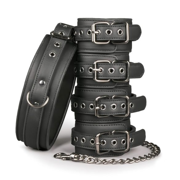 Easytoys - Set aus Halsband, Hand- und Fußfesseln (schwarz)