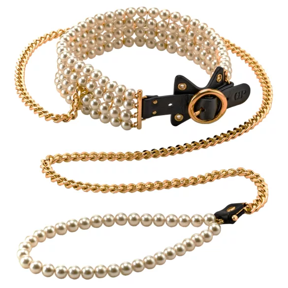 Allure - Perlenhalsband mit Leine (schwarz)