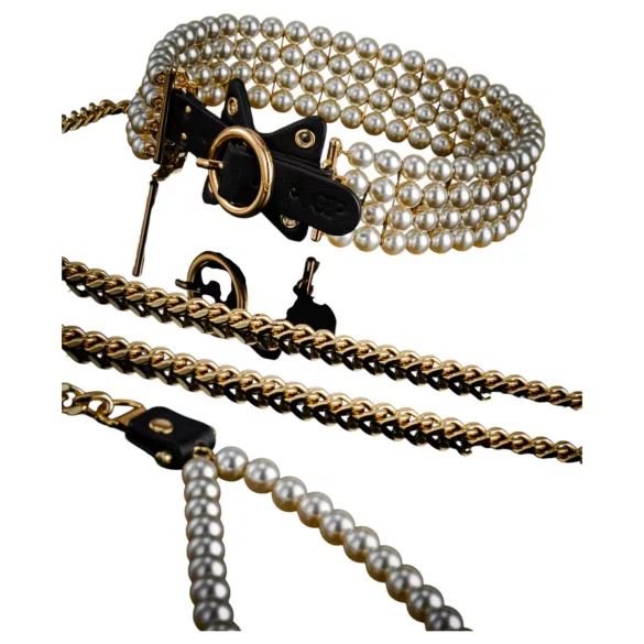 Allure - Perlenhalsband mit Leine (schwarz)