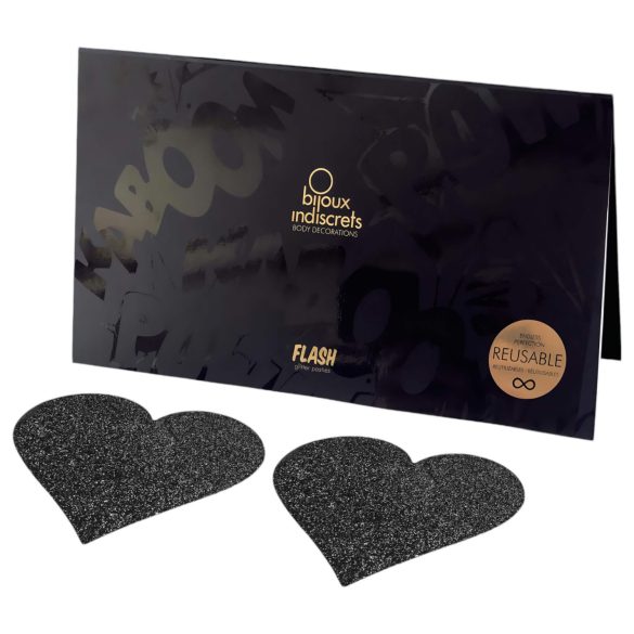 Bijoux Indiscrets Flash - Herzförmige Nippelaufkleber (Schwarz)