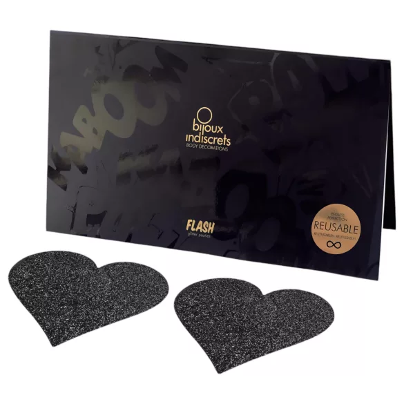 Bijoux Indiscrets Flash - Herzförmige Brustwarzenaufkleber (schwarz)