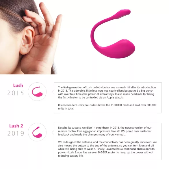 Lovense Lush 2 - tragbares app-gesteuertes Vibrations-Ei (Pink)