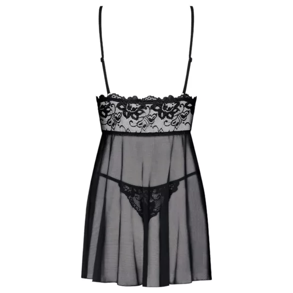 Obsessive Idillia - leichtes, spitzenbesetztes Nachtkleid und String (schwarz)