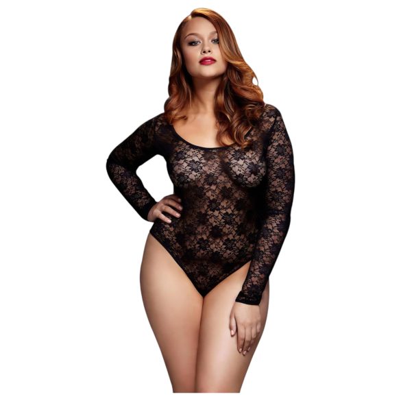 BACI Plus Size - Langarm-Spitzenbody - Schwarz (XL-XXL)