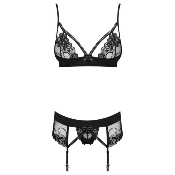 Obsessive Wonderia - besticktes Spitzen-Set (schwarz)