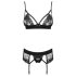 Obsessive Wonderia - Besticktes Spitzen-Dessous-Set (Schwarz)