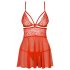 Obsessive 838-BAB-3 - Pikantes Spitzen-Babydoll und String (Rot) - XXL
