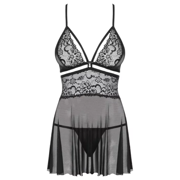 Obsessive 838-BAB-1 - transparenter, spitzen Babydoll-Set (schwarz) - 2XL/3XL