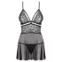 Obsessive 838-BAB-1 - transparenter, spitzen Babydoll-Set (schwarz) - 2XL/3XL