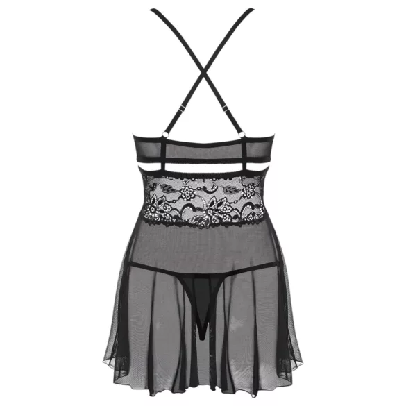 Obsessive 838-BAB-1 - transparenter, spitzen Babydoll-Set (schwarz) - 2XL/3XL