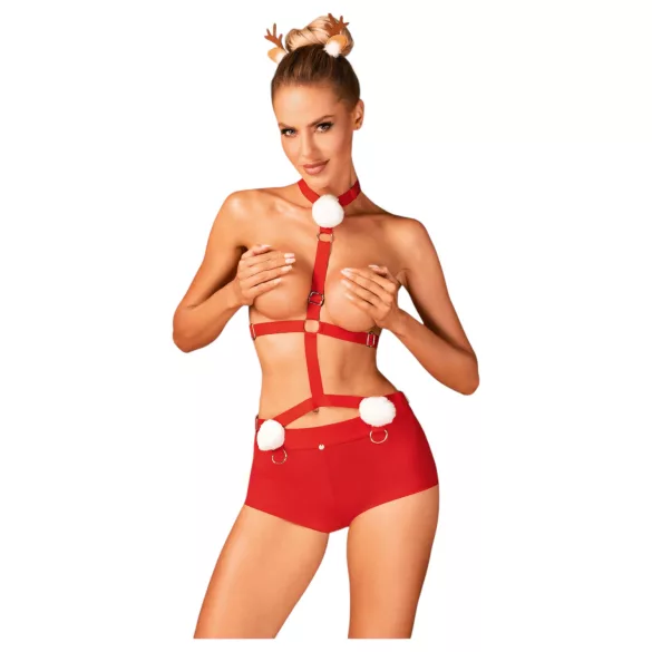 Obsessive Ms Reindy - Damen Rentier-Kostümset (2-teilig) - Rot - M/L